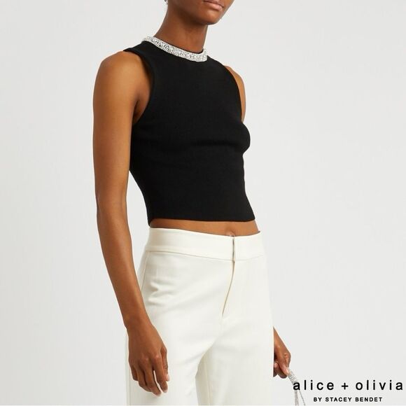 Alice + Olivia **NWT** Amity Crop Wool Blend Embellished Tank in Black - Picture 6 of 12